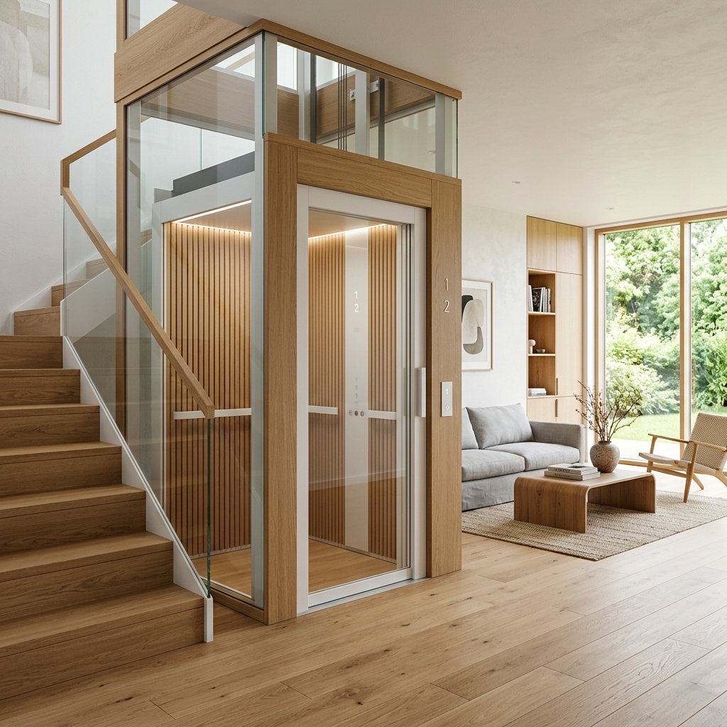 Compacte elegante homelift in een modern Scandinavisch interieur